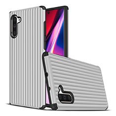 Funda Bumper Silicona y Plastico Mate Carcasa U02 para Samsung Galaxy Note 10 Plata