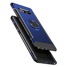 Funda Bumper Silicona y Plastico Mate con Anillo de dedo Soporte A01 para Samsung Galaxy Note 8 Duos N950F Azul