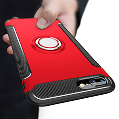 Funda Bumper Silicona y Plastico Mate con Anillo de dedo Soporte A03 para Apple iPhone 7 Plus Rojo