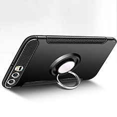 Funda Bumper Silicona y Plastico Mate con Anillo de dedo Soporte para Huawei Honor 9 Premium Negro