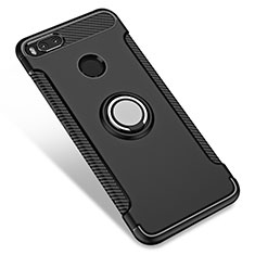 Funda Bumper Silicona y Plastico Mate con Anillo de dedo Soporte para Xiaomi Mi 5X Negro