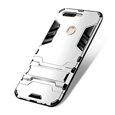 Funda Bumper Silicona y Plastico Mate con Soporte para Huawei Honor V9 Blanco