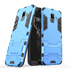 Funda Bumper Silicona y Plastico Mate con Soporte para Samsung Galaxy A6 (2018) Dual SIM Azul