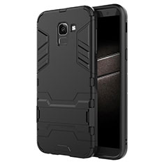 Funda Bumper Silicona y Plastico Mate con Soporte para Samsung Galaxy J6 (2018) J600F Negro