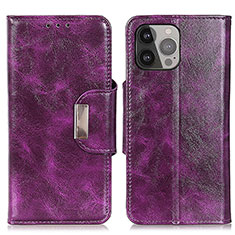 Funda de Cuero Cartera con Soporte Carcasa A01 para Apple iPhone 14 Pro Max Morado