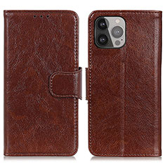 Funda de Cuero Cartera con Soporte Carcasa A02 para Apple iPhone 14 Pro Max Marron