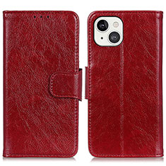 Funda de Cuero Cartera con Soporte Carcasa A02 para Apple iPhone 15 Rojo