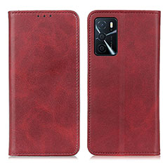 Funda de Cuero Cartera con Soporte Carcasa A02D para Oppo A16 Rojo