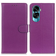 Funda de Cuero Cartera con Soporte Carcasa A03D para Huawei Honor 90 Lite 5G Morado