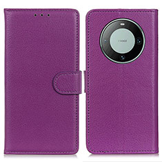 Funda de Cuero Cartera con Soporte Carcasa A03D para Huawei Mate 60 Morado