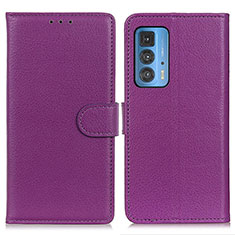 Funda de Cuero Cartera con Soporte Carcasa A03D para Motorola Moto Edge 20 Pro 5G Morado