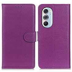 Funda de Cuero Cartera con Soporte Carcasa A03D para Motorola Moto Edge 30 Pro 5G Morado