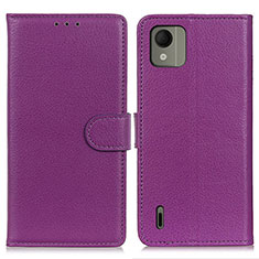 Funda de Cuero Cartera con Soporte Carcasa A03D para Nokia C110 Morado