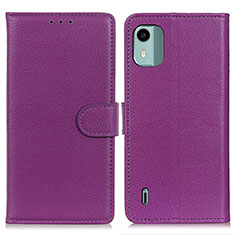 Funda de Cuero Cartera con Soporte Carcasa A03D para Nokia C12 Plus Morado