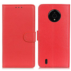 Funda de Cuero Cartera con Soporte Carcasa A03D para Nokia C200 Rojo
