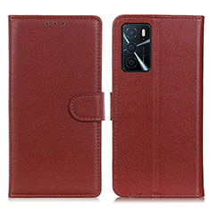 Funda de Cuero Cartera con Soporte Carcasa A03D para Oppo A16 Marron