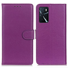 Funda de Cuero Cartera con Soporte Carcasa A03D para Oppo A16 Morado