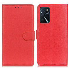 Funda de Cuero Cartera con Soporte Carcasa A03D para Oppo A16 Rojo