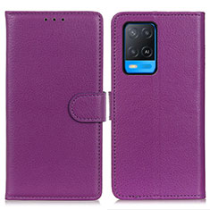 Funda de Cuero Cartera con Soporte Carcasa A03D para Oppo A54 4G Morado