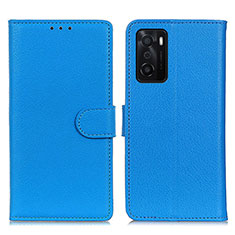 Funda de Cuero Cartera con Soporte Carcasa A03D para Oppo A55S 5G Azul Cielo