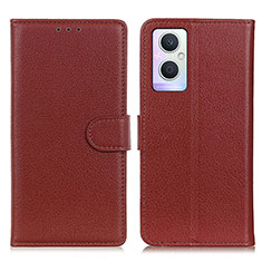 Funda de Cuero Cartera con Soporte Carcasa A03D para Oppo A96 5G Marron