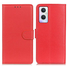 Funda de Cuero Cartera con Soporte Carcasa A03D para Oppo F21 Pro 5G Rojo