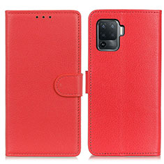 Funda de Cuero Cartera con Soporte Carcasa A03D para Oppo Reno5 F Rojo