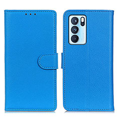 Funda de Cuero Cartera con Soporte Carcasa A03D para Oppo Reno6 Pro 5G India Azul Cielo