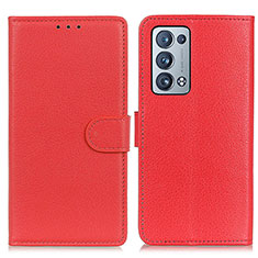 Funda de Cuero Cartera con Soporte Carcasa A03D para Oppo Reno6 Pro+ Plus 5G Rojo