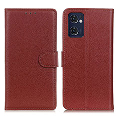 Funda de Cuero Cartera con Soporte Carcasa A03D para Oppo Reno7 5G Marron