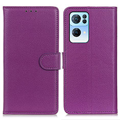 Funda de Cuero Cartera con Soporte Carcasa A03D para Oppo Reno7 Pro 5G Morado