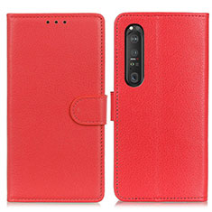 Funda de Cuero Cartera con Soporte Carcasa A03D para Sony Xperia 1 III Rojo