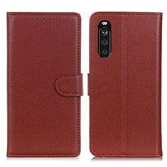 Funda de Cuero Cartera con Soporte Carcasa A03D para Sony Xperia 10 III Lite Marron