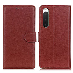 Funda de Cuero Cartera con Soporte Carcasa A03D para Sony Xperia 10 IV SOG07 Marron