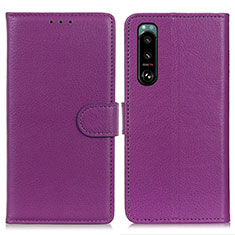 Funda de Cuero Cartera con Soporte Carcasa A03D para Sony Xperia 5 III SO-53B Morado