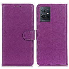 Funda de Cuero Cartera con Soporte Carcasa A03D para Vivo T1 5G India Morado