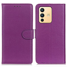 Funda de Cuero Cartera con Soporte Carcasa A03D para Vivo V23 5G Morado