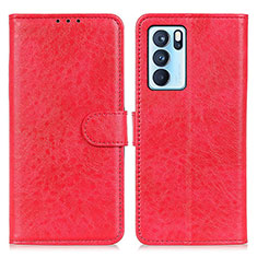 Funda de Cuero Cartera con Soporte Carcasa A04D para Oppo Reno6 Pro 5G India Rojo