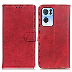 Funda de Cuero Cartera con Soporte Carcasa A04D para Oppo Reno7 Pro 5G Rojo