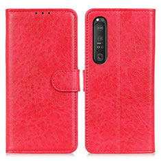 Funda de Cuero Cartera con Soporte Carcasa A04D para Sony Xperia 1 III Rojo