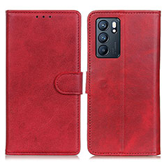 Funda de Cuero Cartera con Soporte Carcasa A05D para Oppo Reno6 5G Rojo