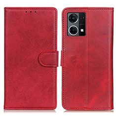 Funda de Cuero Cartera con Soporte Carcasa A05D para Oppo Reno7 4G Rojo