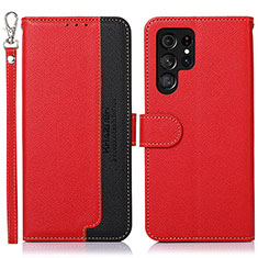 Funda de Cuero Cartera con Soporte Carcasa A05D para Samsung Galaxy S22 Ultra 5G Rojo