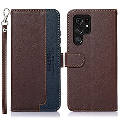 Funda de Cuero Cartera con Soporte Carcasa A05D para Samsung Galaxy S25 Ultra 5G Marron