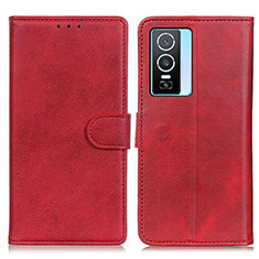 Funda de Cuero Cartera con Soporte Carcasa A05D para Vivo Y76s 5G Rojo