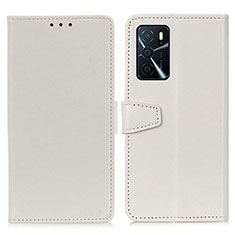 Funda de Cuero Cartera con Soporte Carcasa A06D para Oppo A16 Blanco