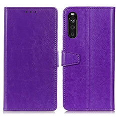 Funda de Cuero Cartera con Soporte Carcasa A06D para Sony Xperia 10 III Morado