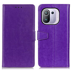 Funda de Cuero Cartera con Soporte Carcasa A06D para Xiaomi Mi 11 Pro 5G Morado