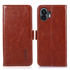 Funda de Cuero Cartera con Soporte Carcasa A07D para Nothing Phone 2 Marron