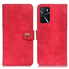 Funda de Cuero Cartera con Soporte Carcasa A07D para Oppo A16 Rojo